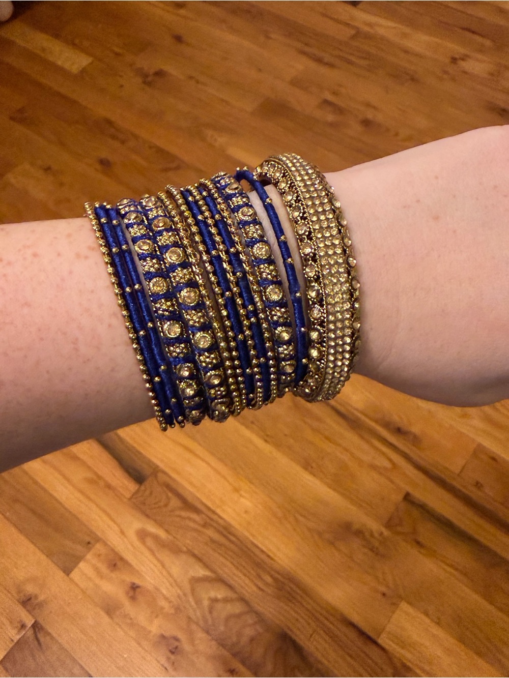 Gold & Navy Blue Stacked Bangle Bracelet Set